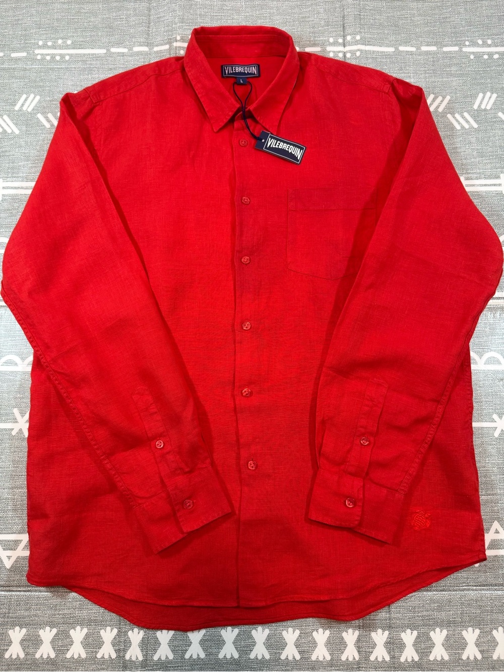 Vilebrequin Caroubis 100% Linen Long Sleeve Shirt L Coquelicot Poppy Red - Picture 2 of 12